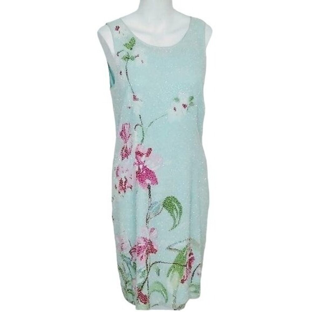 Kay Unger Fitted Fully Beaded Floral Dress 14 - Picture 2 of 9